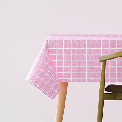 Grid Check Tablecloth – White & Black or Pink & White, 3 Sizes - Pink, White Check, 120cm x 152cm