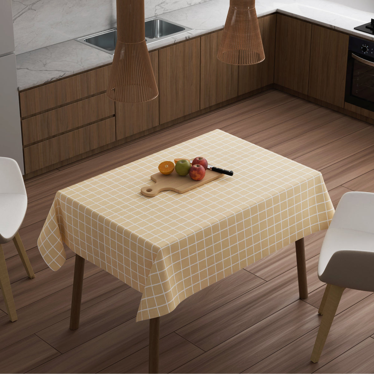 Yellow Check Tablecloth – Wipe-Clean Polyester, 3 Rectangular Sizes - photo 2