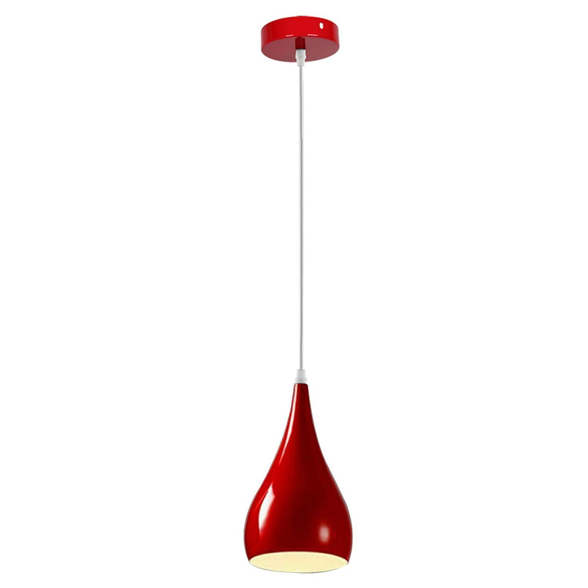 Red Teardrop Pendant Light – 16 cm Metal Shade, E27 - White, Beat Long 16 cm Red, Without Bulb
