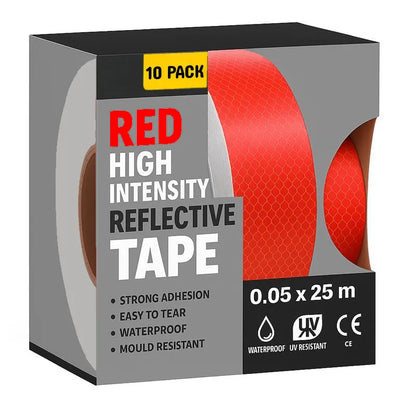 Reflective Hazard Warning Tape Red High Visibility Vehicle - Pack of 10