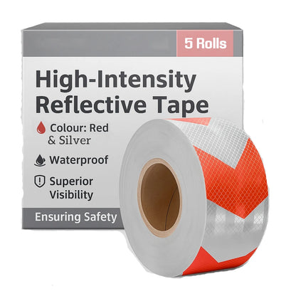 Reflective Hazard Warning Tape Silver & Red High Visibility Vehicle - Pack of 5