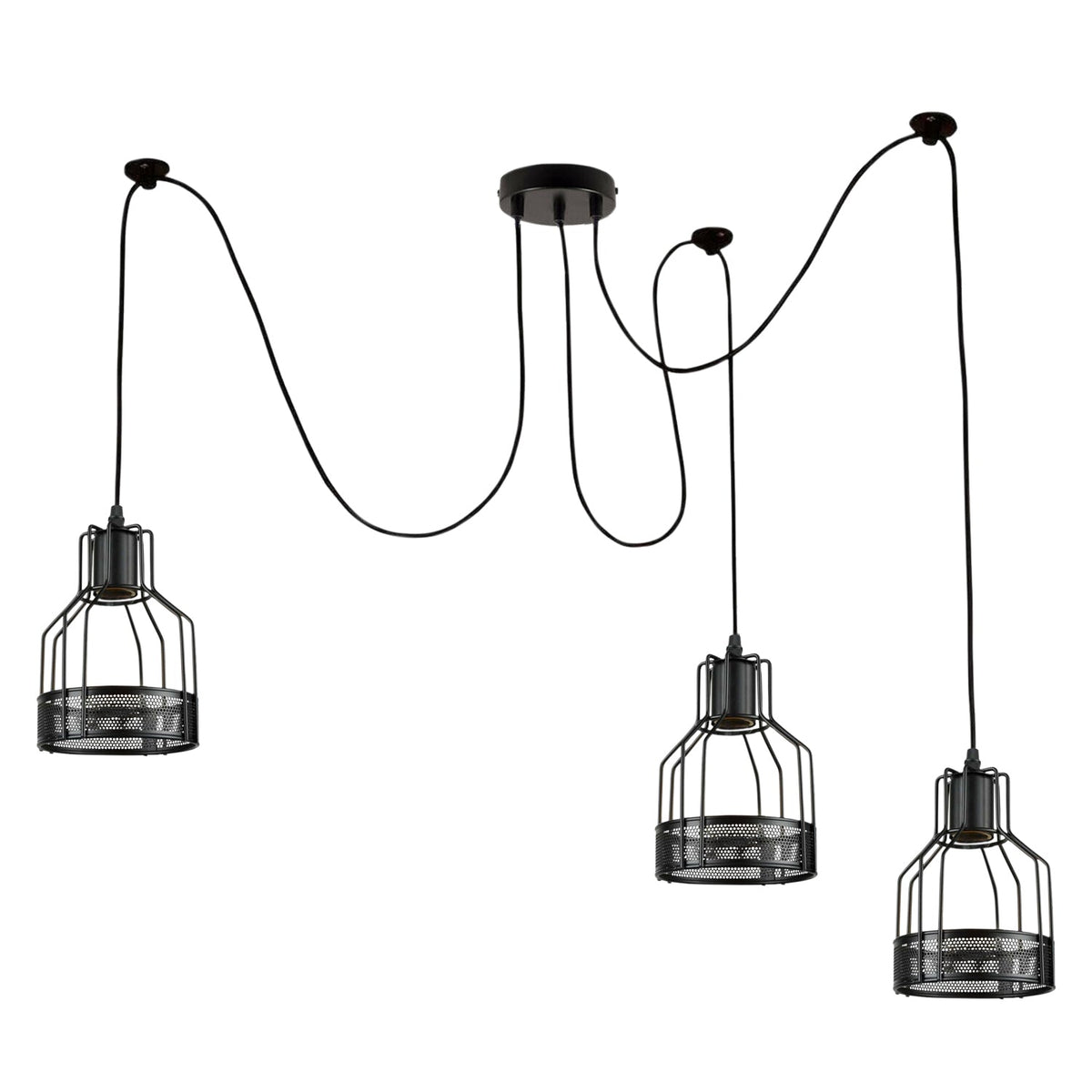 3-Light Spider Pendant – Black Drum Cages, 2 m Cable, E27 - photo 4