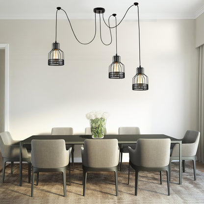 3-Light Spider Pendant – Black Drum Cages, 2 m Cable, E27