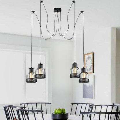 4-Light Spider Pendant – Black Drum Cages, 2 m Cable, E27 - photo 4