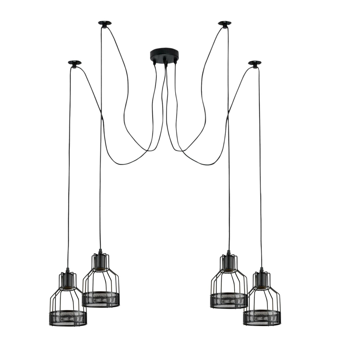 4-Light Spider Pendant – Black Drum Cages, 2 m Cable, E27