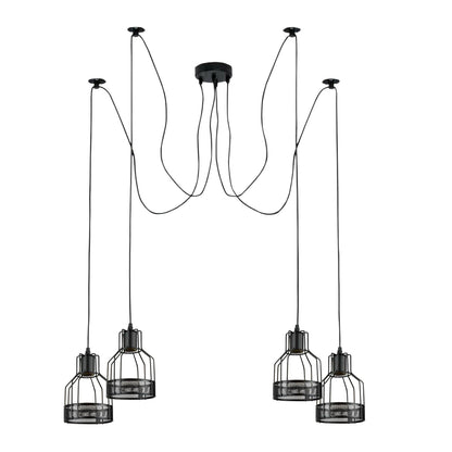 4-Light Spider Pendant – Black Drum Cages, 2 m Cable, E27