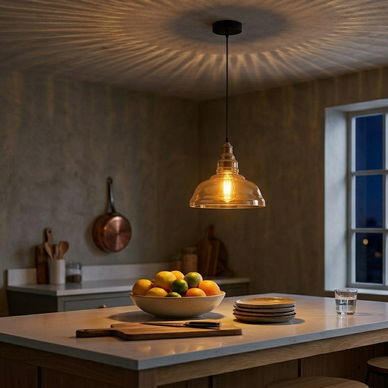 Amber Glass Pendant Light – 5 Shade Styles, Brass Holder, E27 - photo 4