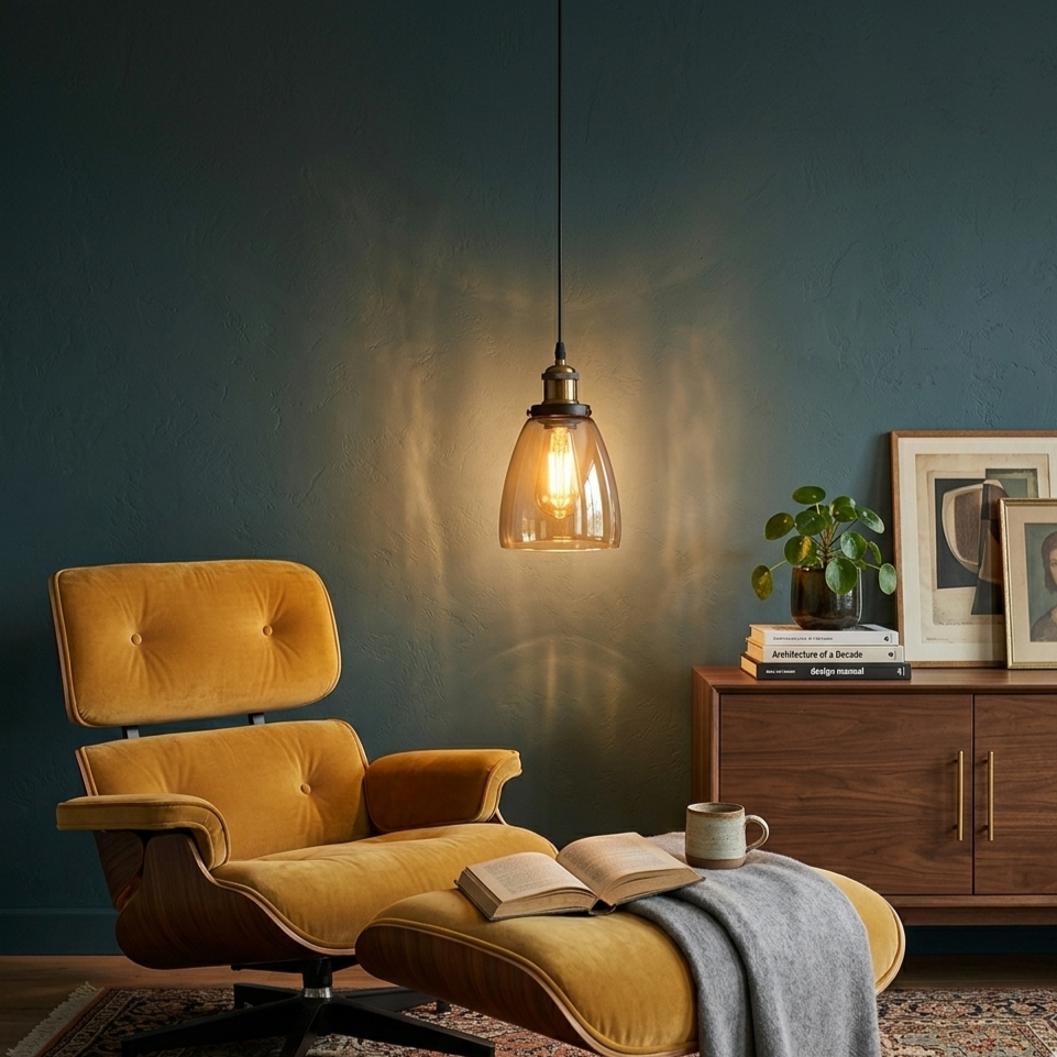 Amber Glass Pendant Light – 5 Shade Styles, Brass Holder, E27 - photo 7