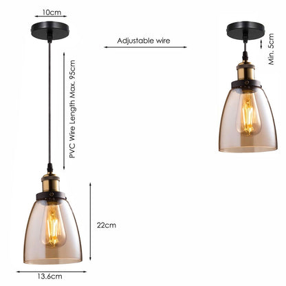Amber Glass Pendant Light – 5 Shade Styles, Brass Holder, E27 - photo 9