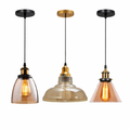 Amber Glass Pendant Light – 5 Shade Styles, Brass Holder, E27