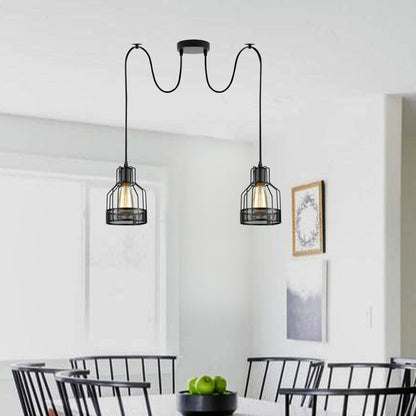 2-Light Spider Pendant – Black Drum Cages, 2 m Cable, E27 - photo 2
