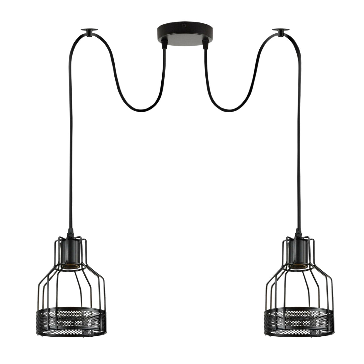 2-Light Spider Pendant – Black Drum Cages, 2 m Cable, E27