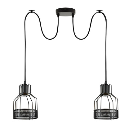 2-Light Spider Pendant – Black Drum Cages, 2 m Cable, E27