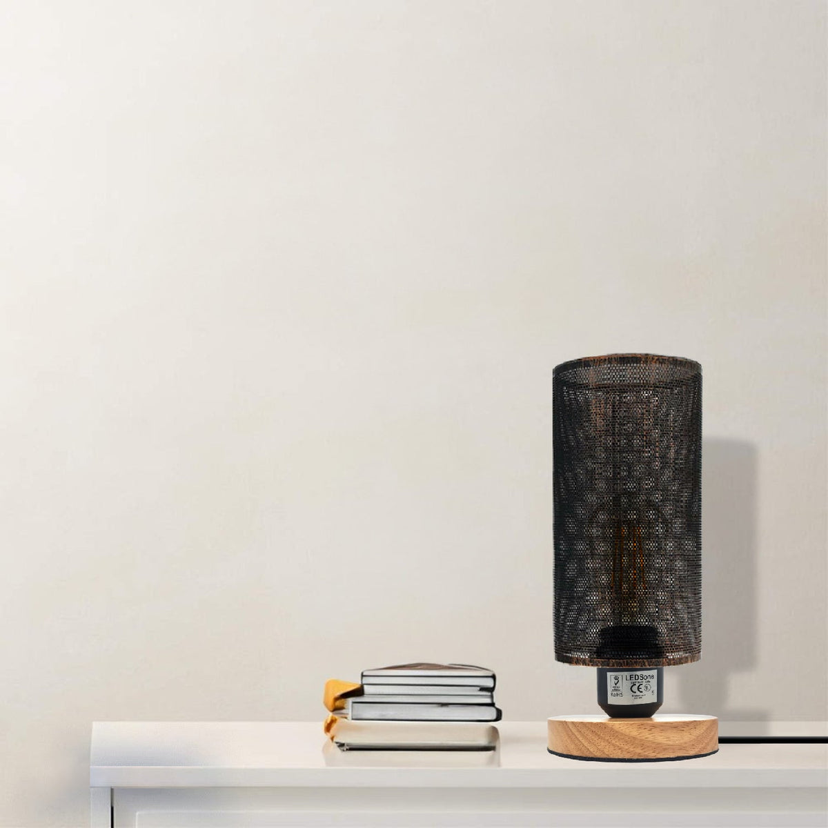 Retro Cage Bedside Table Lamp with Wooden Stand E27 - photo 3
