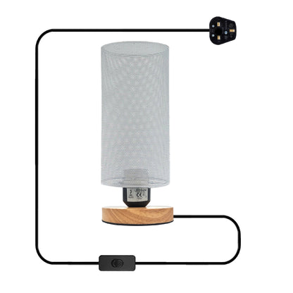 Retro Cage Bedside Table Lamp with Wooden Stand E27 - White, Without Bulb