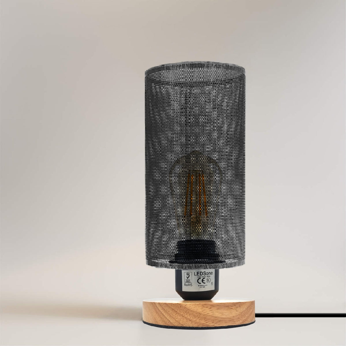 Retro Cage Bedside Table Lamp with Wooden Stand E27