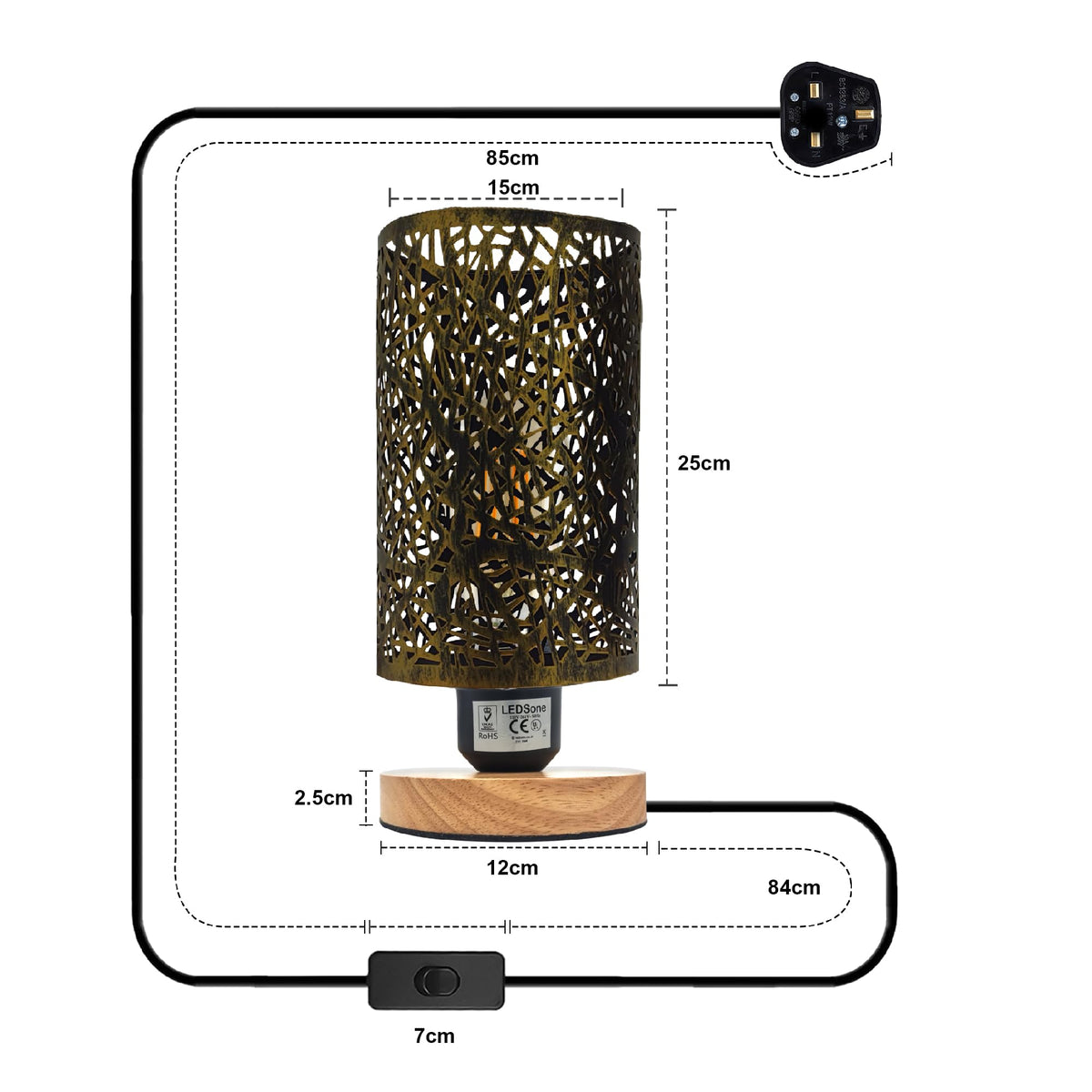 Retro Cage Table Lamp with Wooden Base and On/Off Switch - photo 2