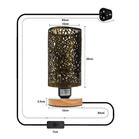 Retro Cage Table Lamp with Wooden Base and On/Off Switch - photo 2