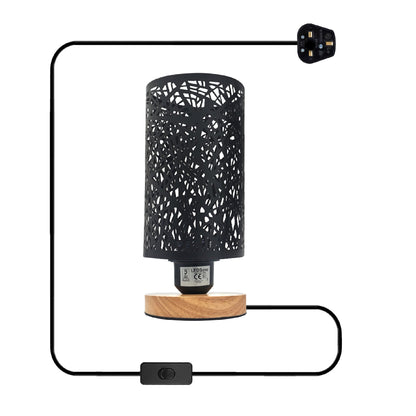 Retro Cage Table Lamp with Wooden Base and On/Off Switch - Black, Without Bulb