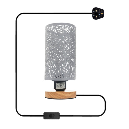 Retro Cage Table Lamp with Wooden Base and On/Off Switch - White, Without Bulb