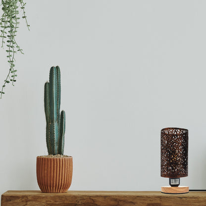 Retro Cage Table Lamp with Wooden Base and On/Off Switch