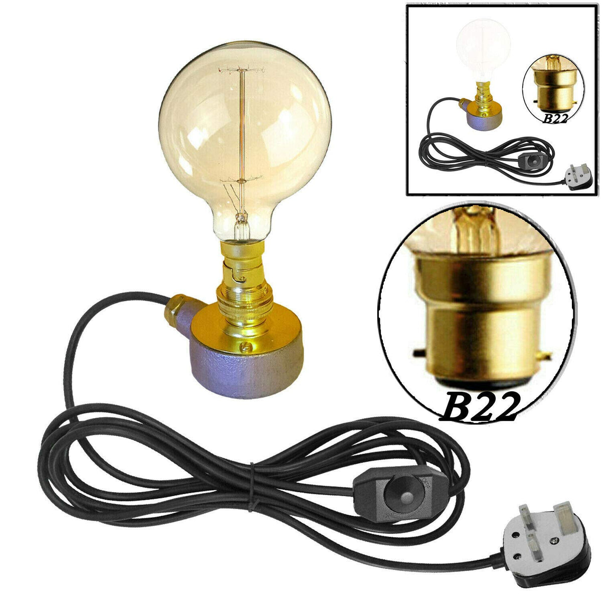 Retro Pipe Desk Lamp with In-Line Dimmer Switch B22 - photo 6