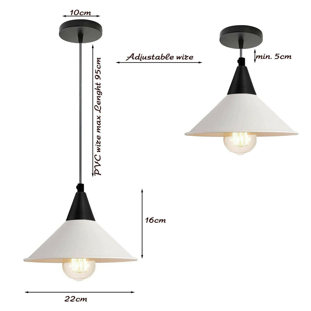 Cone Holder Pendant Light – Black, Copper or Rose Gold, 20+ Shades - photo 2