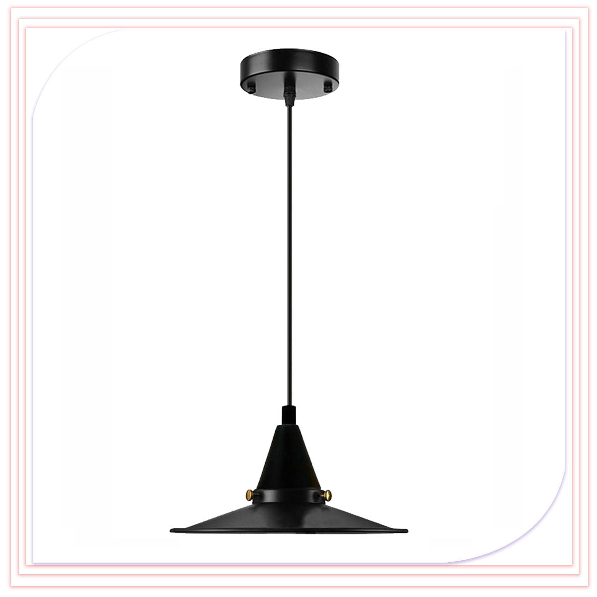 Cone Holder Pendant Light – Black, Copper or Rose Gold, 20+ Shades - Black, Wide Flat Shade Black, Without Bulb