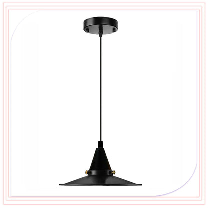Cone Holder Pendant Light – Black, Copper or Rose Gold, 20+ Shades - Black, Wide Flat Shade Black, Without Bulb