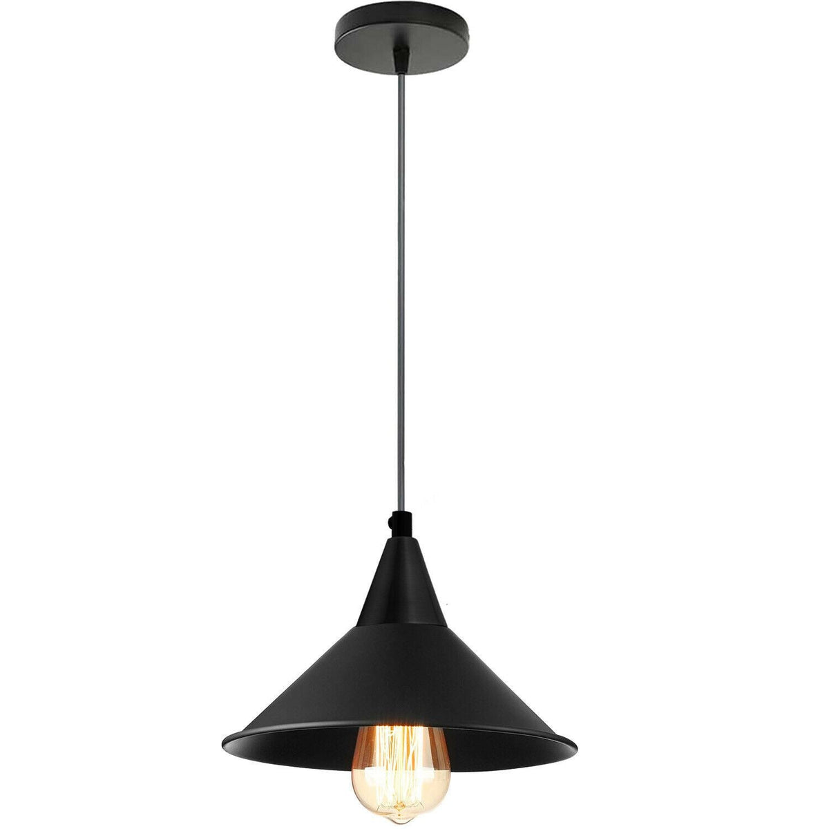 Cone Holder Pendant Light – Black, Copper or Rose Gold, 20+ Shades - Black, Flat Cone 22 cm Black, Without Bulb