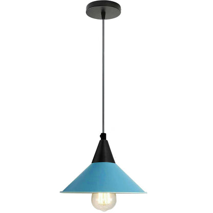 Cone Holder Pendant Light – Black, Copper or Rose Gold, 20+ Shades - Black, Flat Cone 22 cm Blue, Without Bulb