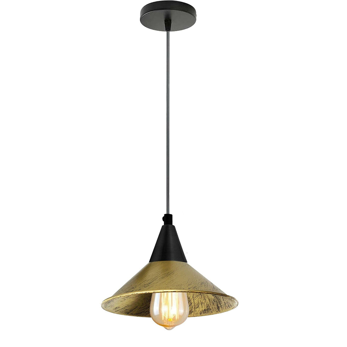Cone Holder Pendant Light – Black, Copper or Rose Gold, 20+ Shades - Black, Flat Cone 22 cm Brushed Brass, Without Bulb