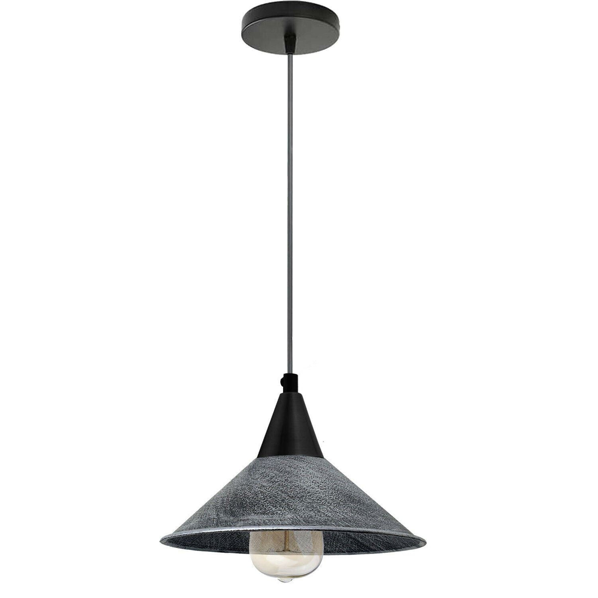 Cone Holder Pendant Light – Black, Copper or Rose Gold, 20+ Shades - Black, Flat Cone 22 cm Brushed Silver, Without Bulb