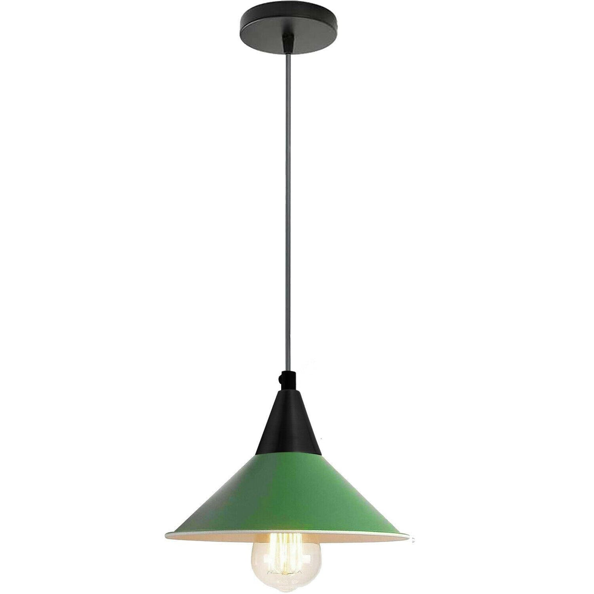 Cone Holder Pendant Light – Black, Copper or Rose Gold, 20+ Shades - Black, Flat Cone 22 cm Green, Without Bulb