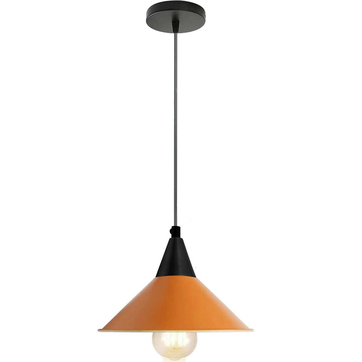 Cone Holder Pendant Light – Black, Copper or Rose Gold, 20+ Shades - Black, Flat Cone 22 cm Orange, Without Bulb