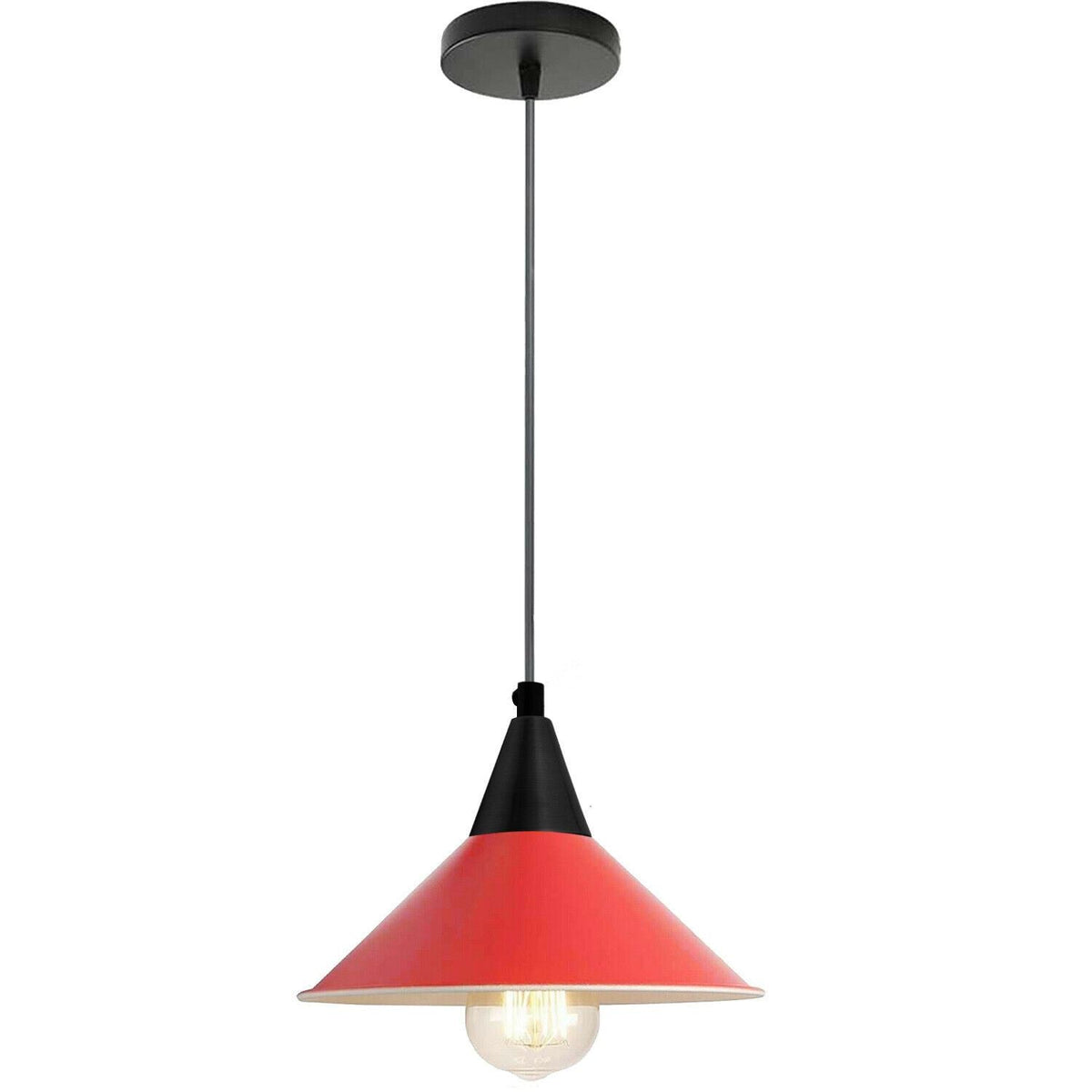 Cone Holder Pendant Light – Black, Copper or Rose Gold, 20+ Shades - Black, Flat Cone 22 cm Red, Without Bulb