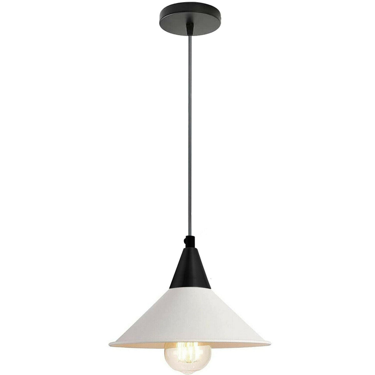 Cone Holder Pendant Light – Black, Copper or Rose Gold, 20+ Shades - Black, Flat Cone 22 cm White, Without Bulb