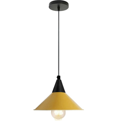 Cone Holder Pendant Light – Black, Copper or Rose Gold, 20+ Shades - Black, Flat Cone 22 cm Yellow, Without Bulb