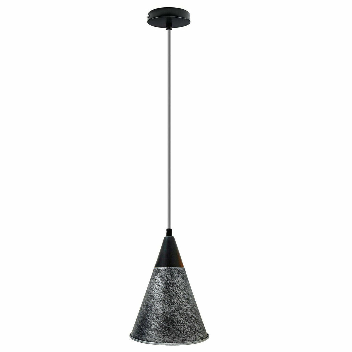 Cone Holder Pendant Light – Black, Copper or Rose Gold, 20+ Shades - Black, Long Cone 18 cm Brushed Silver, Without Bulb