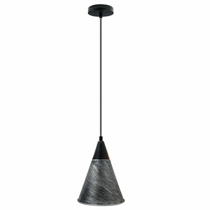 Cone Holder Pendant Light – Black, Copper or Rose Gold, 20+ Shades - Black, Long Cone 18 cm Brushed Silver, Without Bulb