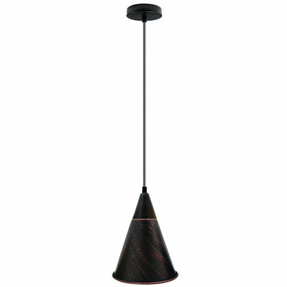 Cone Holder Pendant Light – Black, Copper or Rose Gold, 20+ Shades - Black, Long Cone 18 cm Rustic Red, Without Bulb