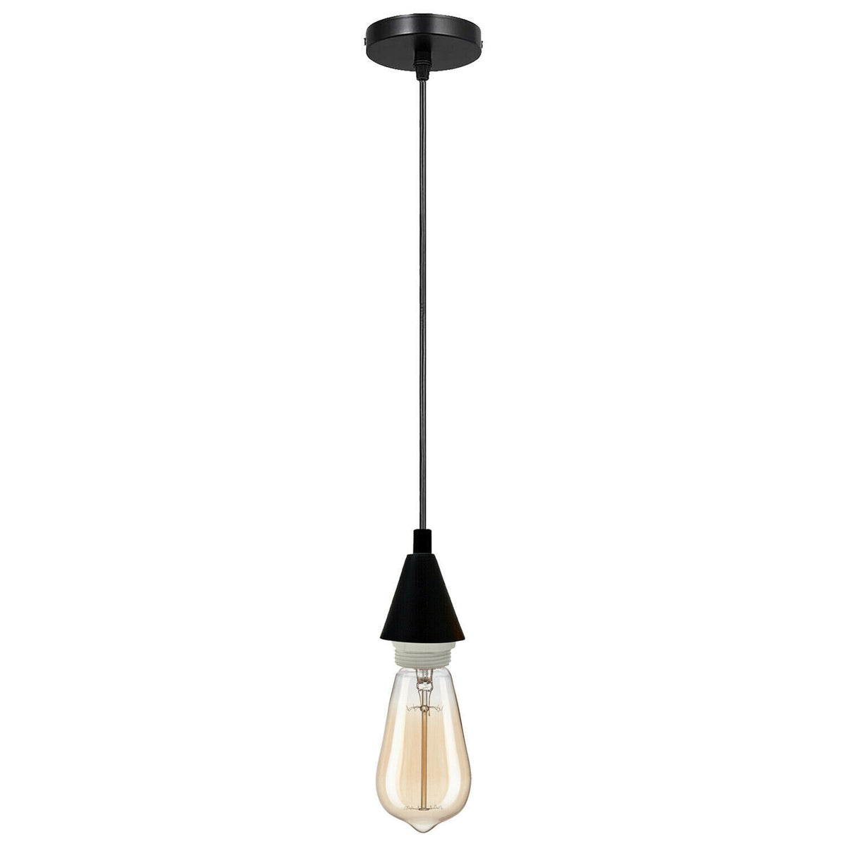 Cone Holder Pendant Light – Black, Copper or Rose Gold, 20+ Shades - Black, No Shade, ST64 LED Bulb 4W