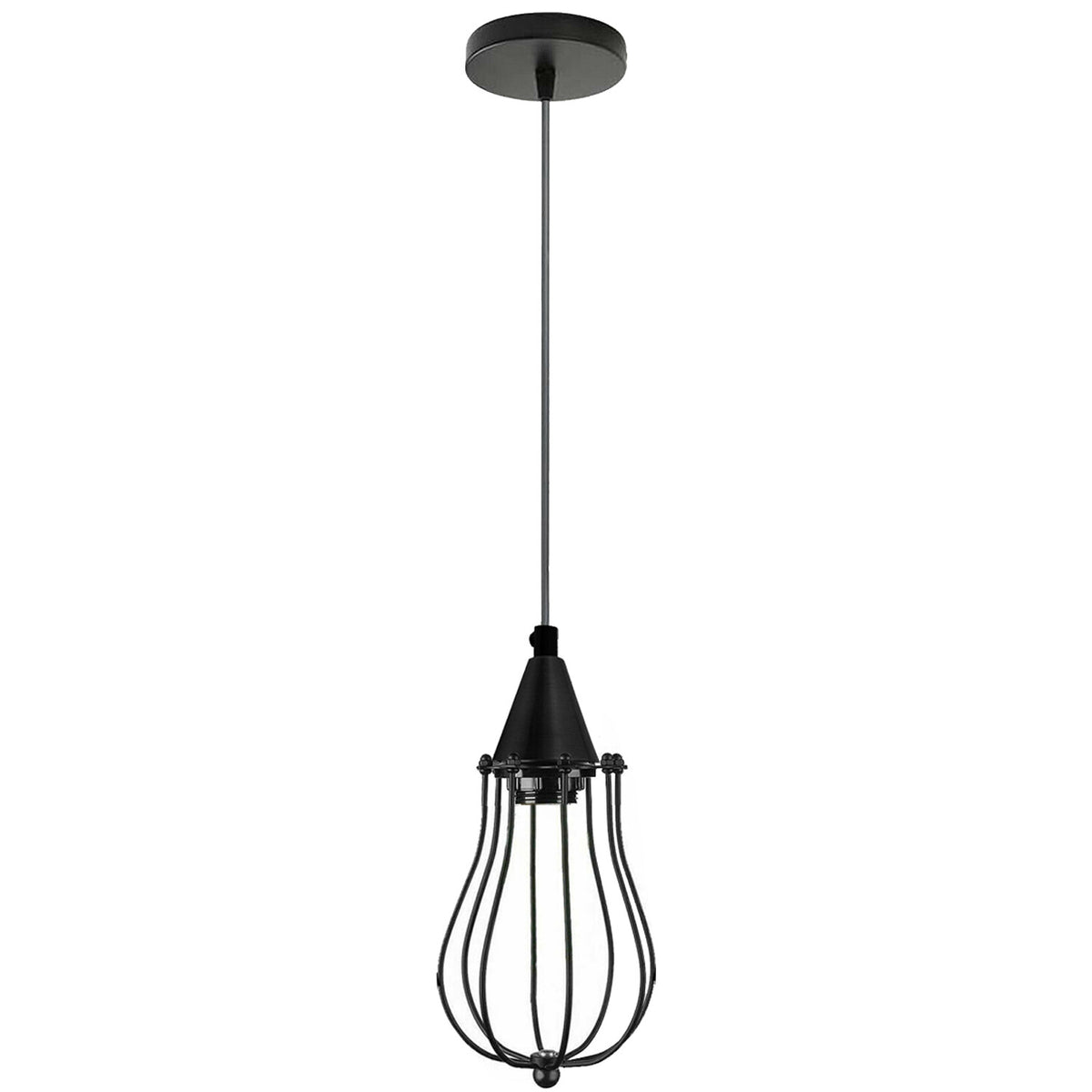 Cone Holder Pendant Light – Black, Copper or Rose Gold, 20+ Shades - Black, Round Cage Black, T130 LED Bulb 4W