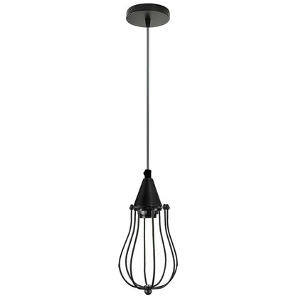 Cone Holder Pendant Light – Black, Copper or Rose Gold, 20+ Shades - Black, Round Cage Black, T130 LED Bulb 4W