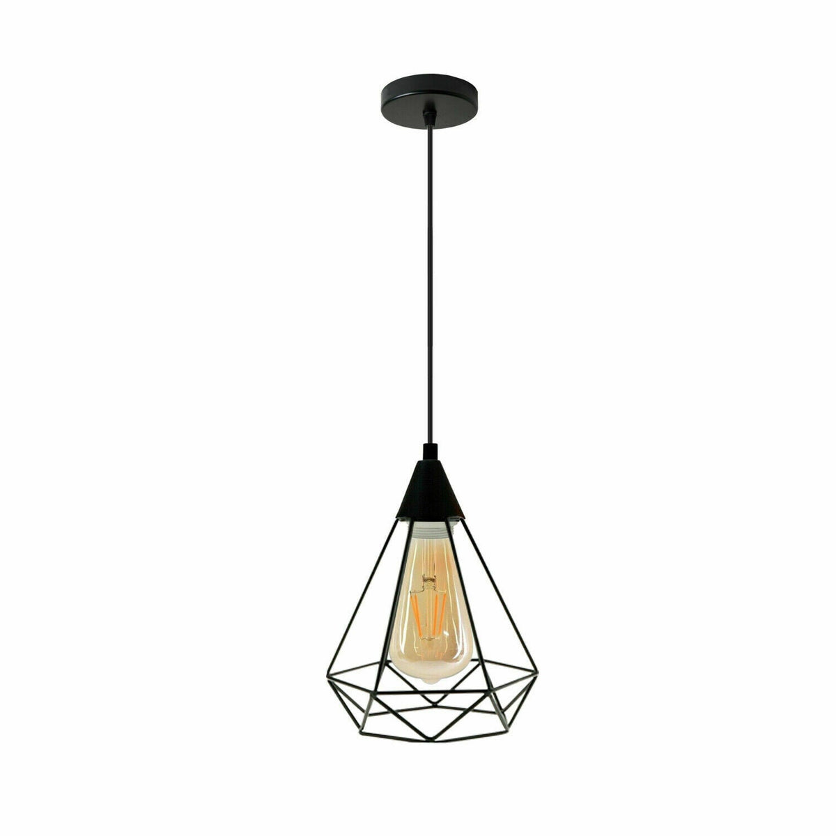 Cone Holder Pendant Light – Black, Copper or Rose Gold, 20+ Shades - Black, Wire Cage Black, ST64 LED Bulb 4W
