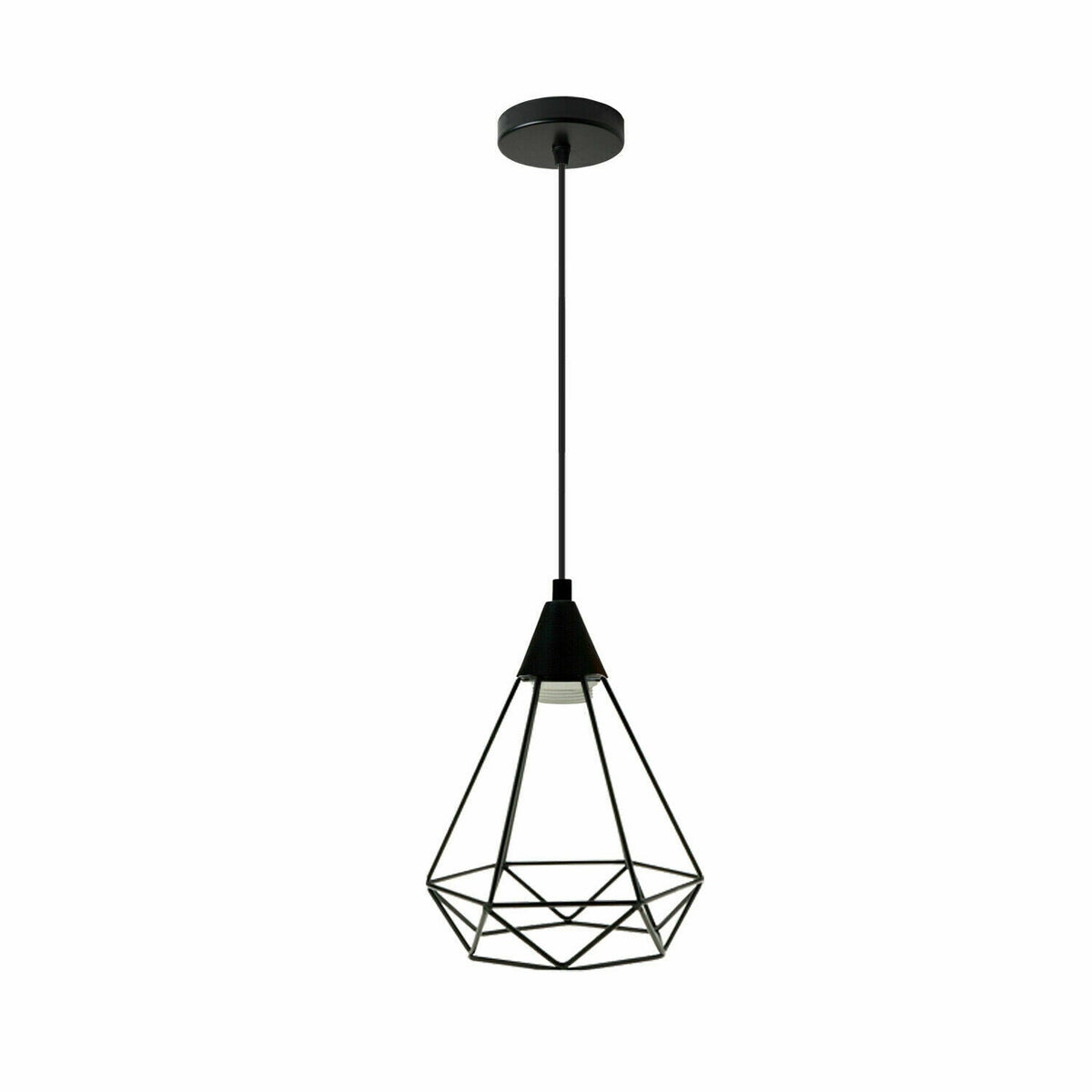 Cone Holder Pendant Light – Black, Copper or Rose Gold, 20+ Shades - Black, Wire Cage Black, Without Bulb