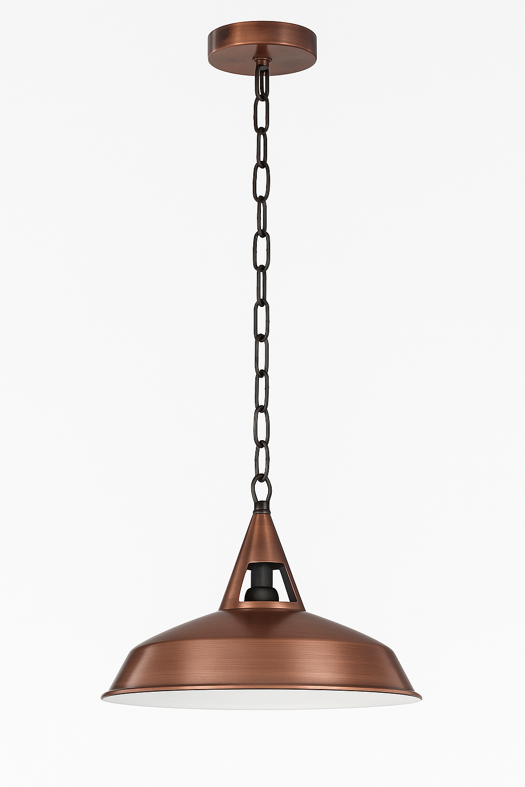 Cone Holder Pendant Light – Black, Copper or Rose Gold, 20+ Shades - Copper, Barn Slotted 30 cm Copper, on Chain, Without Bulb