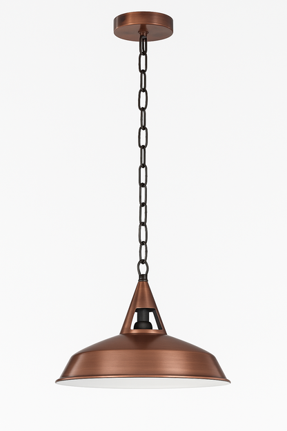 Cone Holder Pendant Light – Black, Copper or Rose Gold, 20+ Shades - Copper, Barn Slotted 30 cm Copper, on Chain, Without Bulb