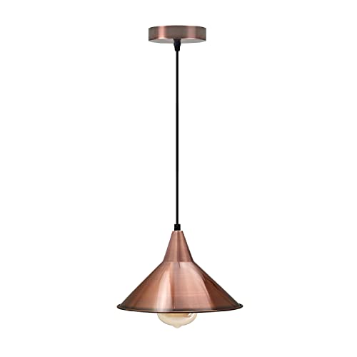 Cone Holder Pendant Light – Black, Copper or Rose Gold, 20+ Shades - Copper, Flat Cone 22 cm Copper, Without Bulb