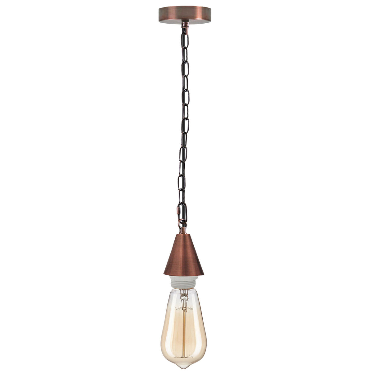 Cone Holder Pendant Light – Black, Copper or Rose Gold, 20+ Shades - Copper, No Shade, on Chain, Without Bulb